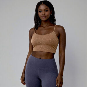 Beyond Yoga Tan Gold Foil Speckle Bra Top Sz S